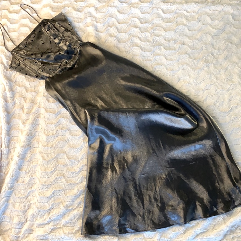Cut out back, pewter dress